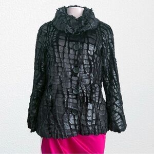 Tricotto Textured Faux Fur Coat SZ S Black
